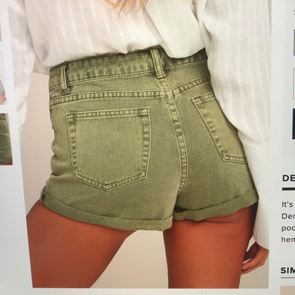 Acacia Washed Olive Green Distressed Denim Shorts - Picture 3 of 6